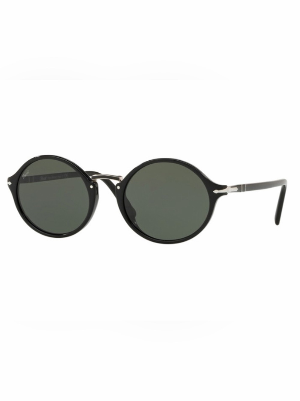 Persol PO3208S 95/31 Round Sunglasses Black Green Lens 53-21-145